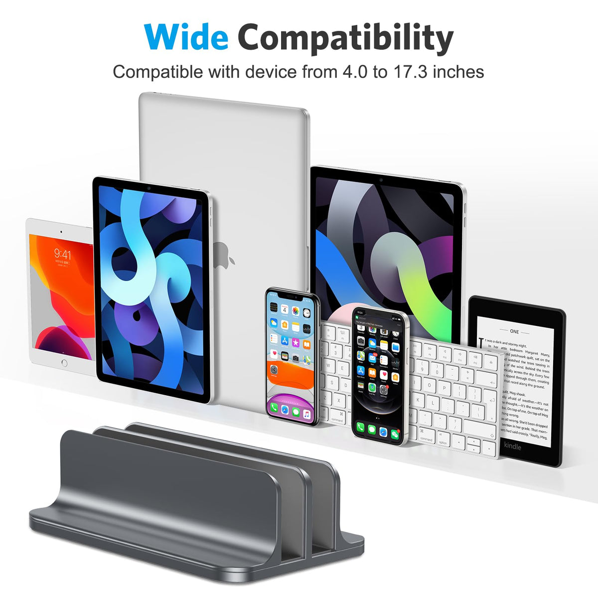 Dual Vertical Desk Laptop Stand Holder, Fits MacBook Air/Pro, Grey