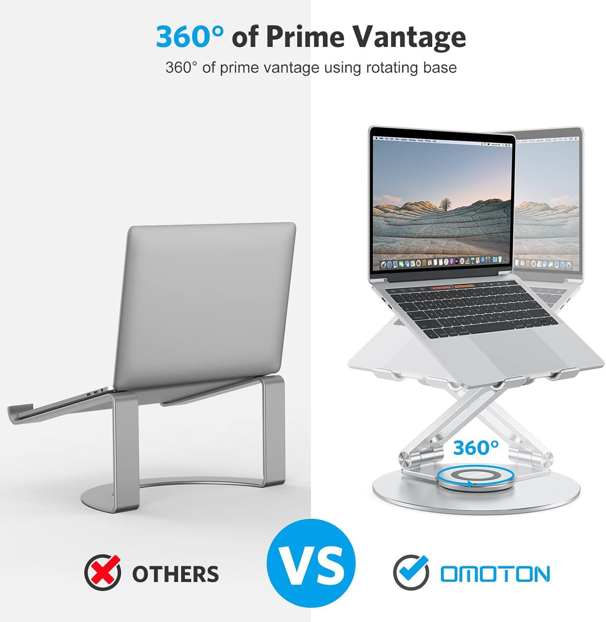 Adjustable Laptop Stand for Desk 360° Rotating Base up to 17" Silver