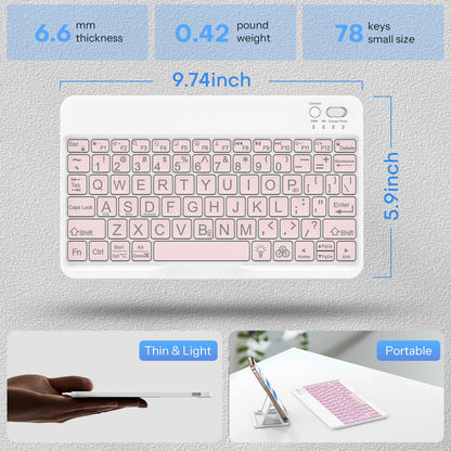 Large Print Bluetooth Keyboard for iPad & Tablets, Backlit, Pink