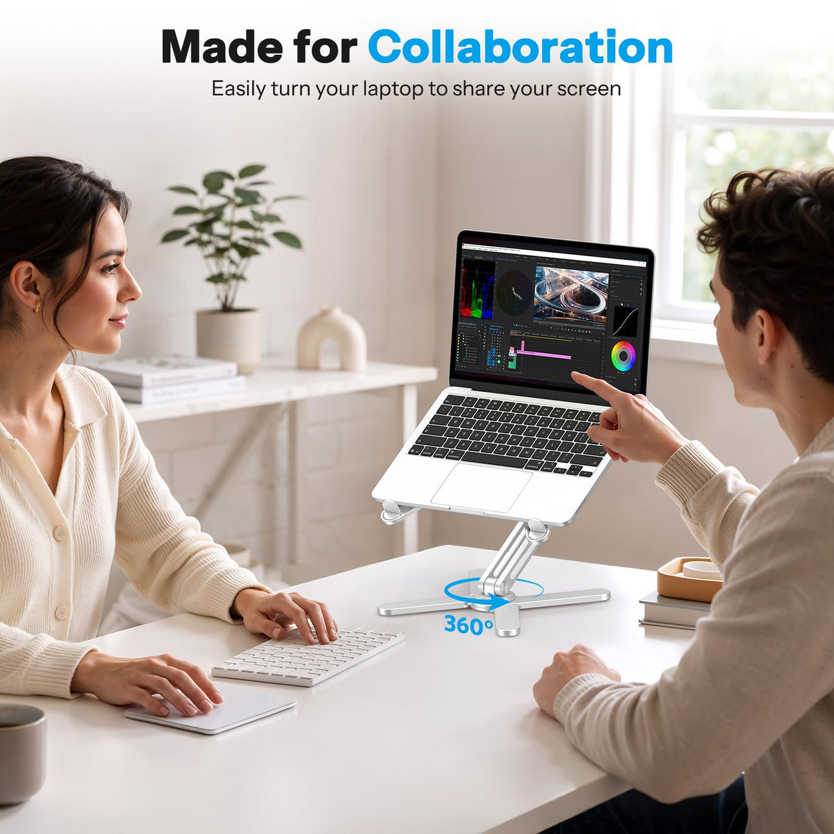 LA10 360° Rotating Laptop Stand Riser Foldable for Desk, Silver