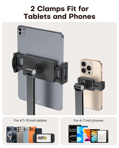 GH03 Tablet Holder with 2 ABS Clamps, Aluminum Long Arm Mount, Black