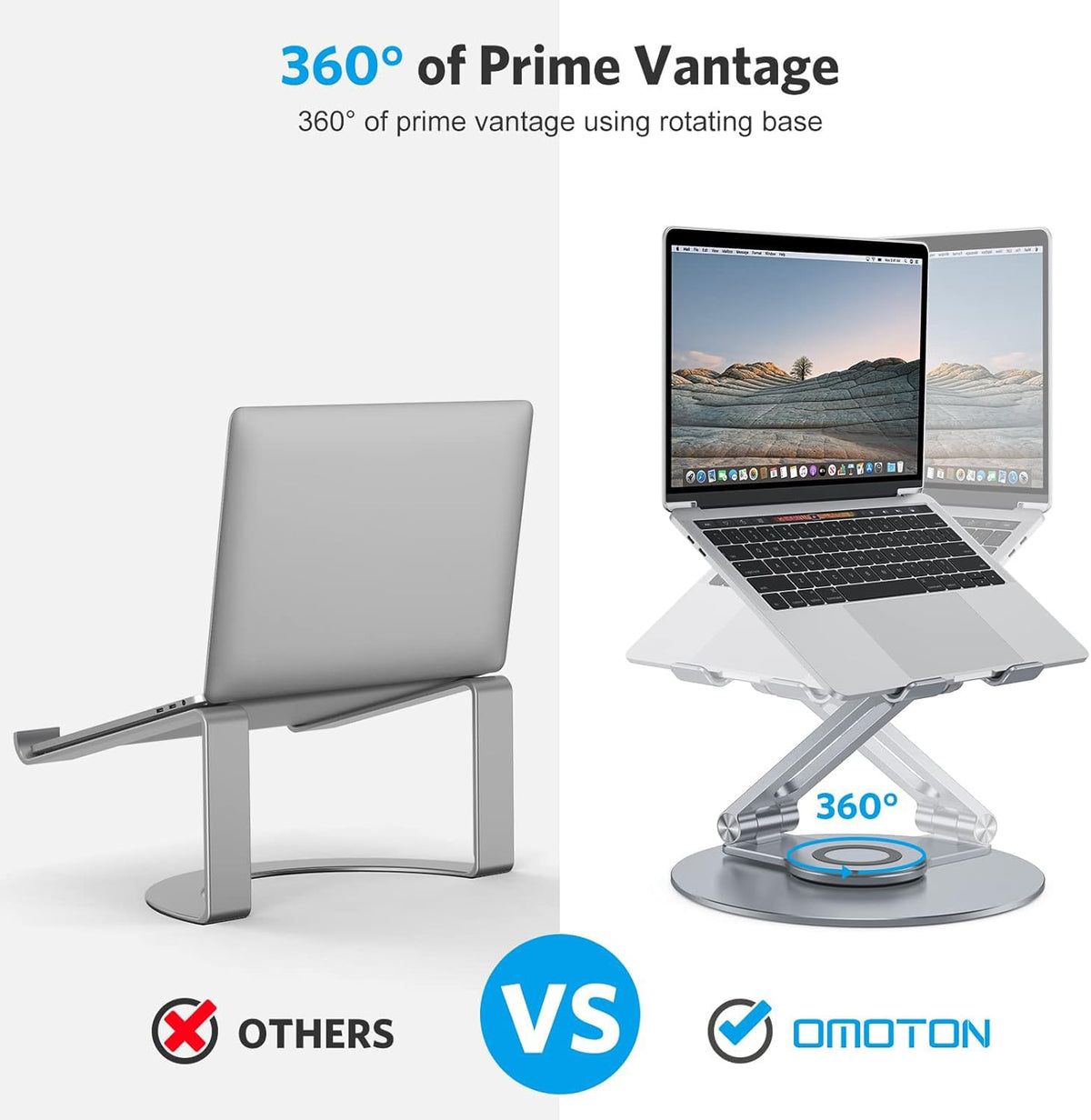 Adjustable Laptop Stand for Desk 360° Rotating Base 17" Cool Grey