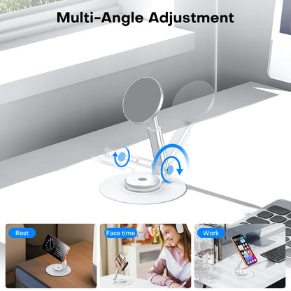 MS05 [Height Adjustable] 360° Magnetic Phone Stand, Silver White
