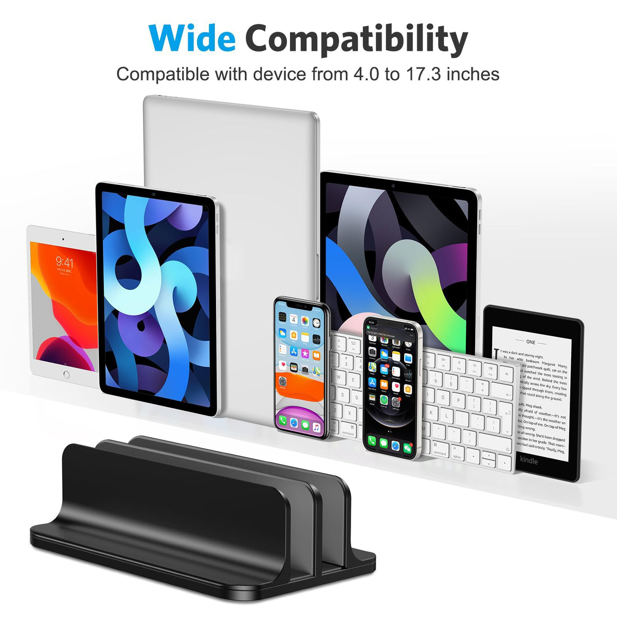 Dual Vertical Desk Laptop Stand Holder, Fits MacBook Air/Pro, Black