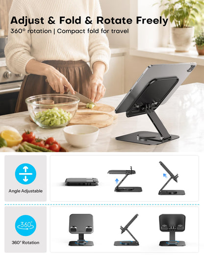 TA04 Ultra-Slim Tablet Stand for iPad, Swivel Phone Holder for Desk