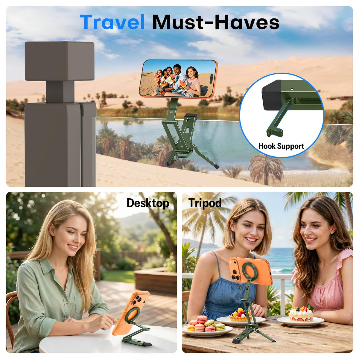 TP06-E [3-Adjust] Sturdy Magnetic Phone Tripod for iPhone 17 Pro Max, Green