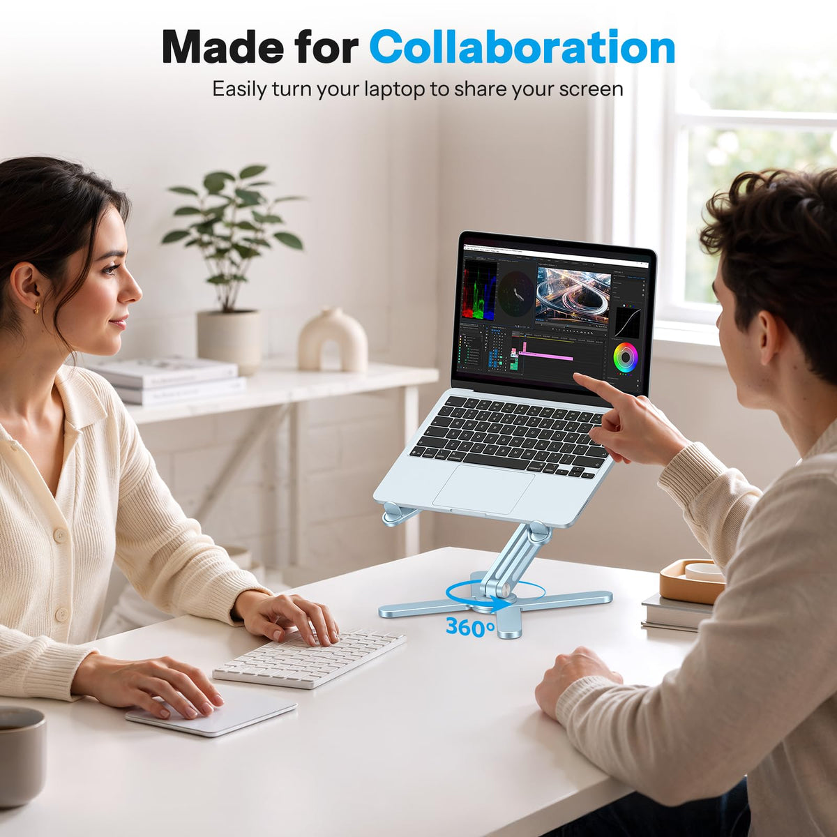 LA10 360° Rotating Laptop Stand Riser Foldable for Desk, Sky Blue