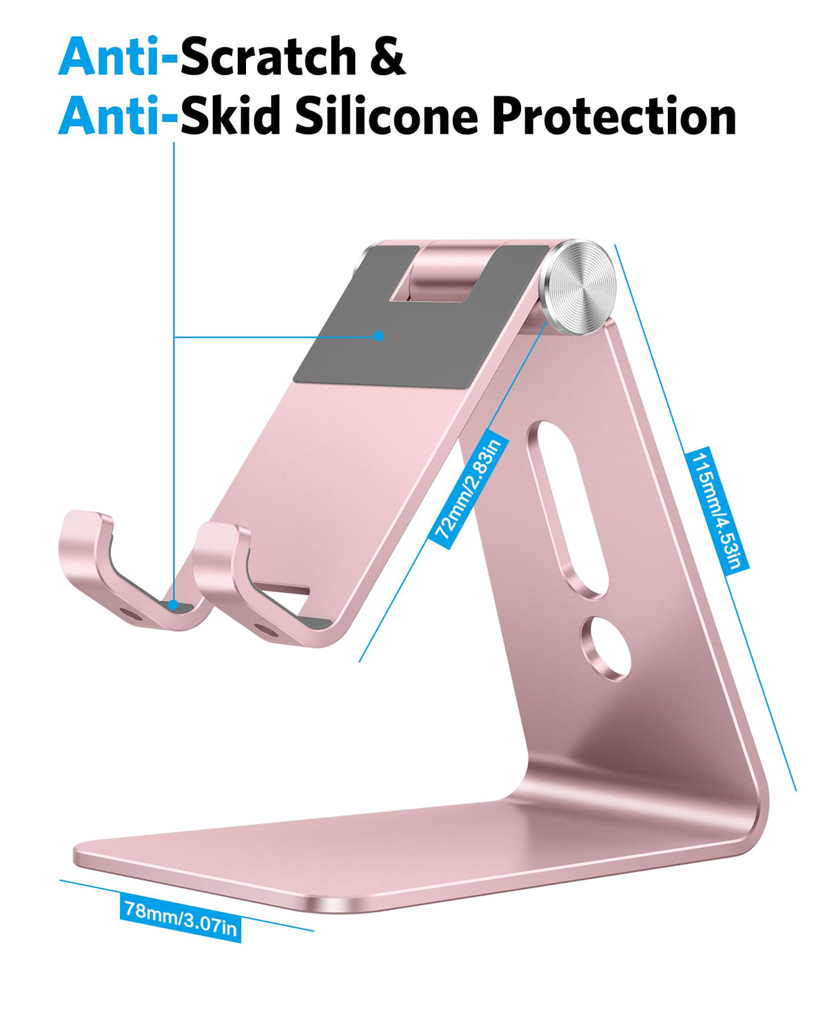 C2 Adjustable Aluminum Cell Phone Stand with Charging Cutout, Rose Gold