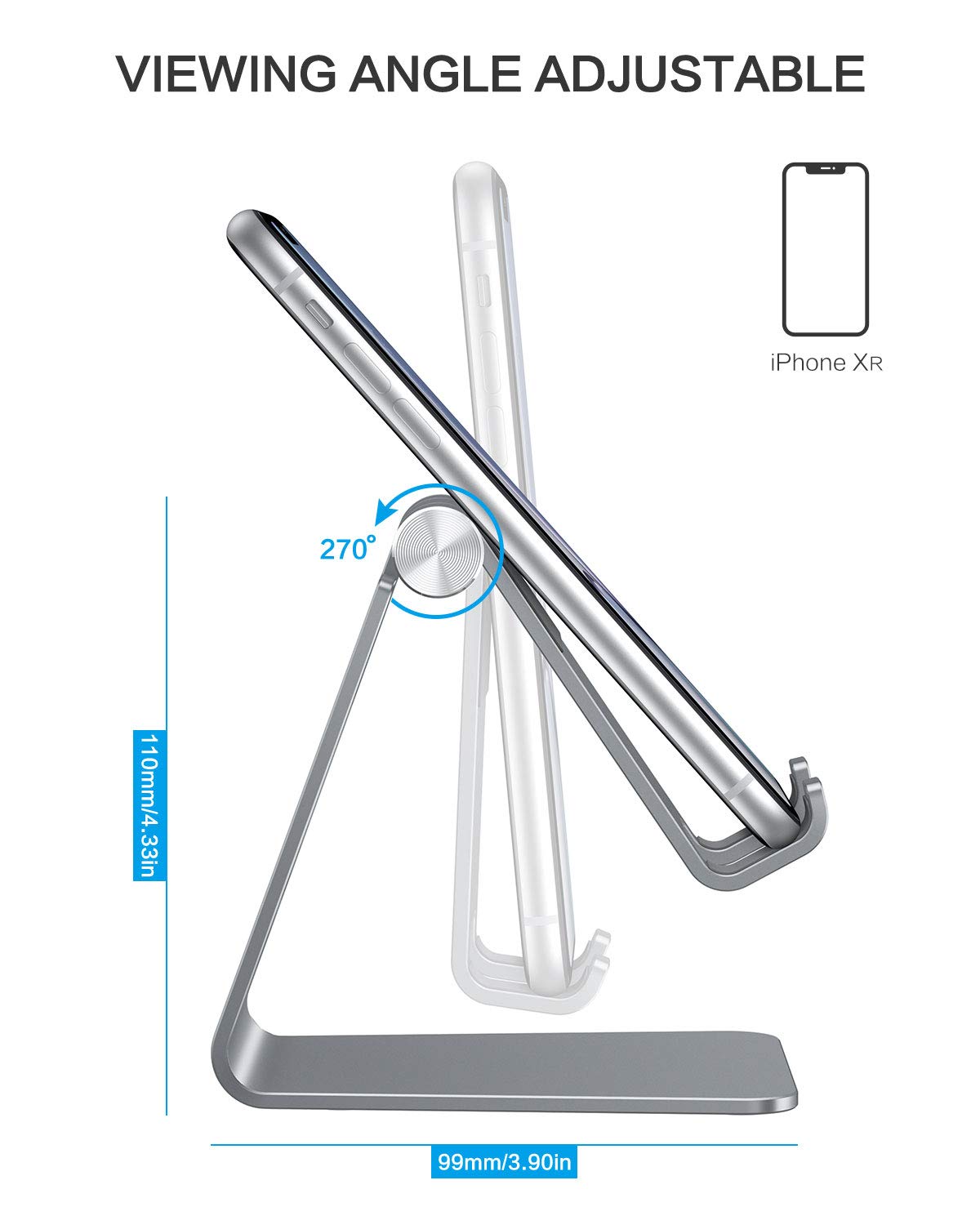 C2 Adjustable Aluminum Cell Phone Stand with Charging Cutout, Grey