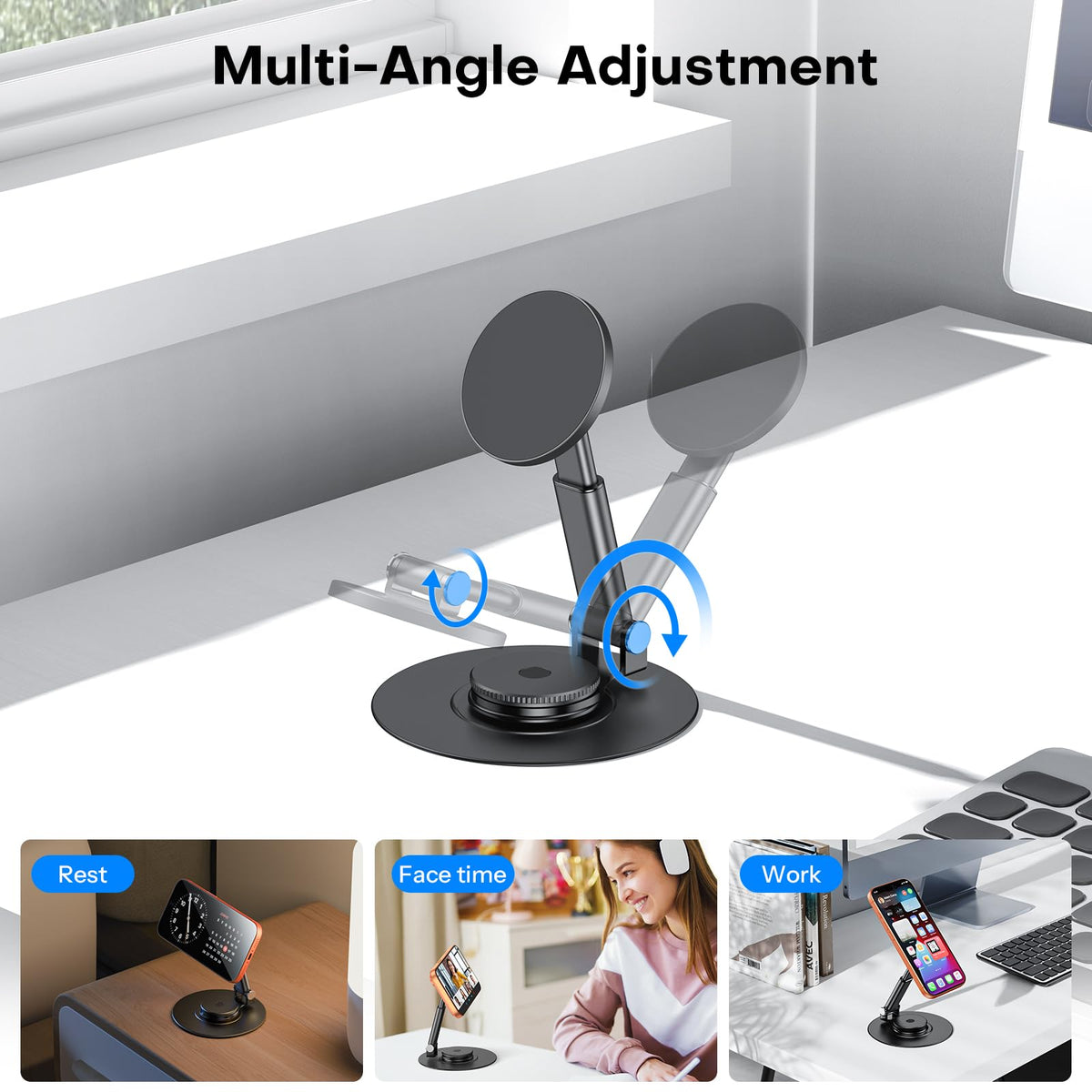 MS05 [Height Adjustable] 360° Rotating Magnetic Phone Stand, Black