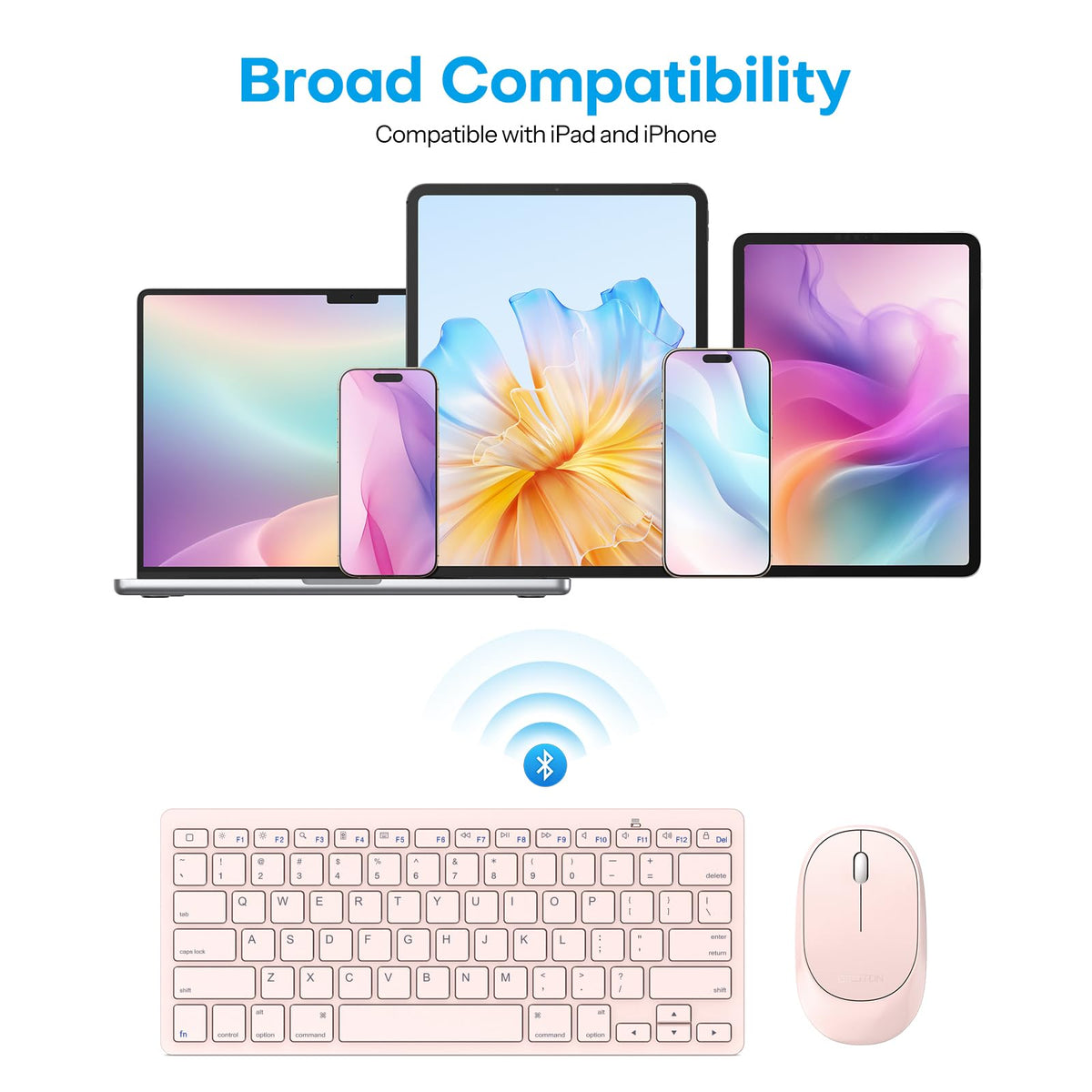 Bluetooth Keyboard and Mouse for iPad, Slim & Silent, Pink