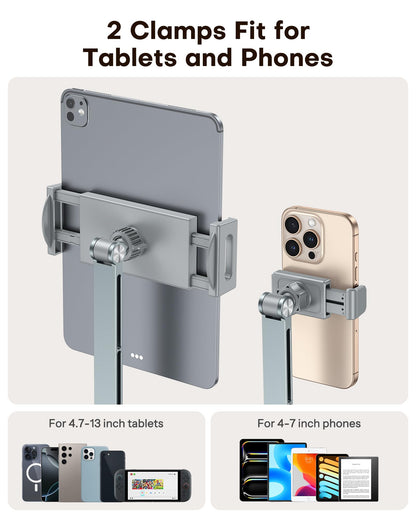 GH03 Tablet Holder with 2 ABS Clamps, Aluminum Long Arm Mount, Grey