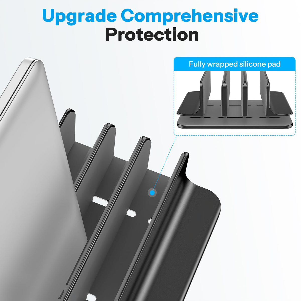 3-Slot Multiple Vertical Laptop Stand, Fits All MacBook, Black