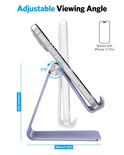 C2 Aluminum Desktop Cellphone Stand with Anti-Slip Base and Convenient Charging Port, Fits All Smart Phones, Haze Purple