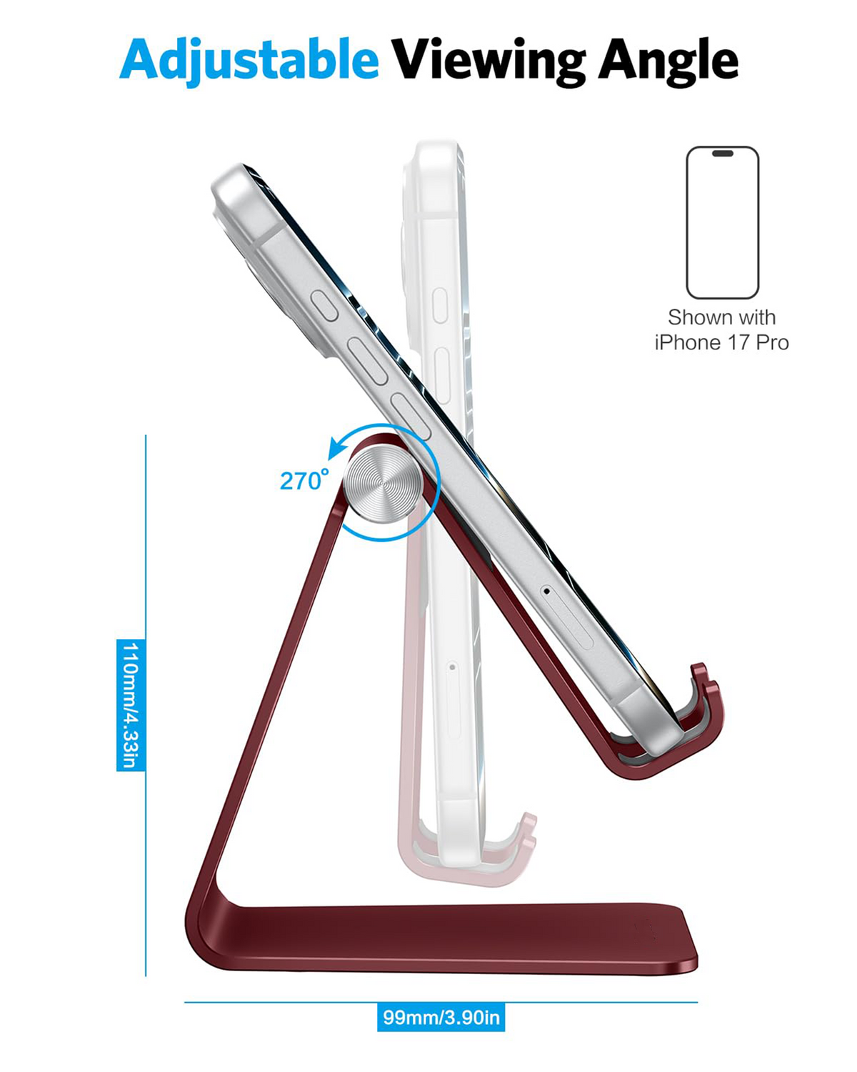 C2 Adjustable Cell Phone Stand with Charging Cutout, Cherry Red