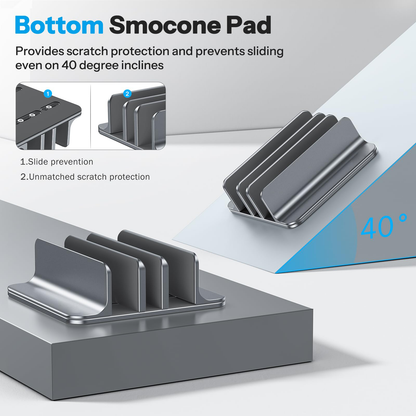 3-Slot Multiple Vertical Laptop Stand, Fits All MacBook, Grey