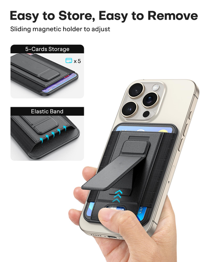 VC09 Magnetic Wallet for iPhone, Holds up to 5 Cards, Kickstand