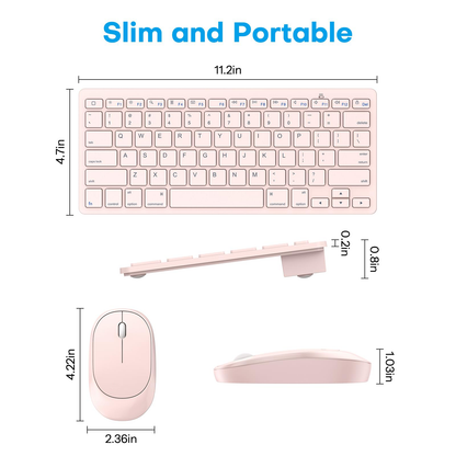 Bluetooth Keyboard and Mouse for iPad, Slim & Silent, Pink