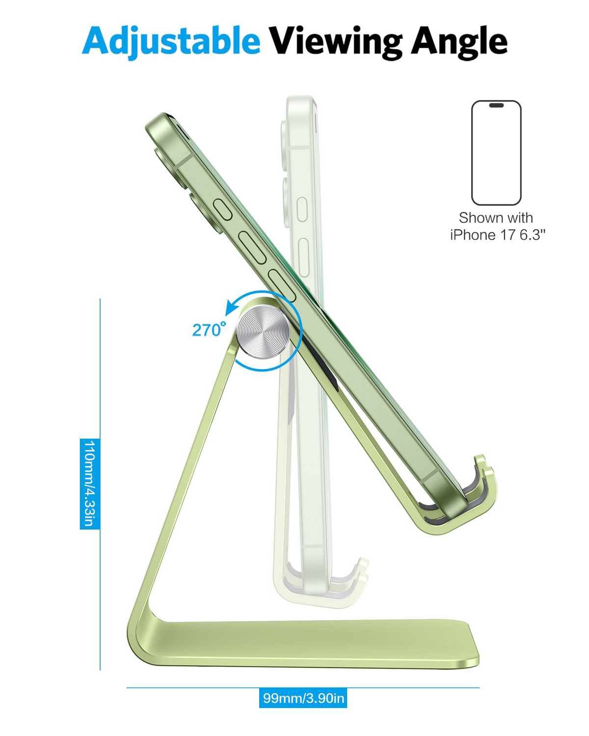 C2 Adjustable Aluminum Cell Phone Stand with Charging Cutout, Green
