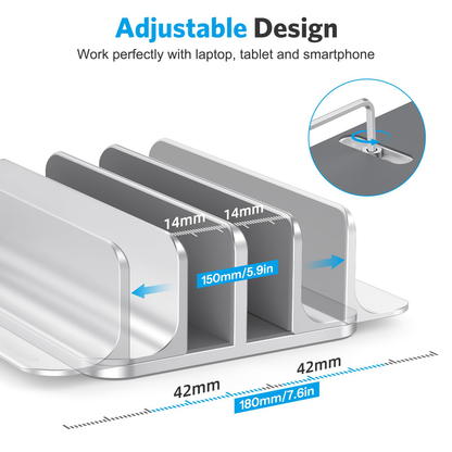 Dual Vertical Desk Laptop Stand Holder, Fits MacBook Air/Pro, Silver