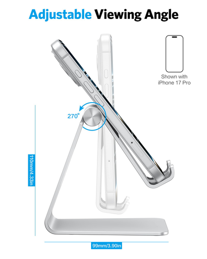 C2 Adjustable Aluminum Cell Phone Stand with Charging Cutout, Silver