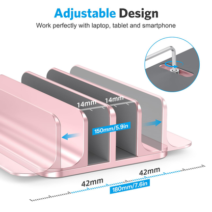 Dual Vertical Desk Laptop Stand Holder, Fits MacBook Air, Rose Gold
