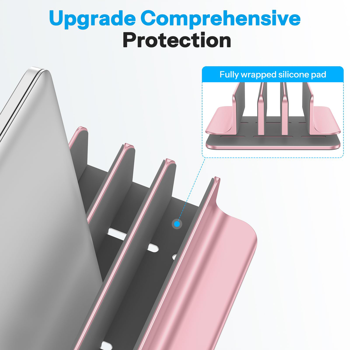 3-Slot Multiple Vertical Laptop Stand, Fits MacBook, Rosegold