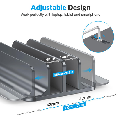Dual Vertical Desk Laptop Stand Holder, Fits MacBook Air/Pro, Grey