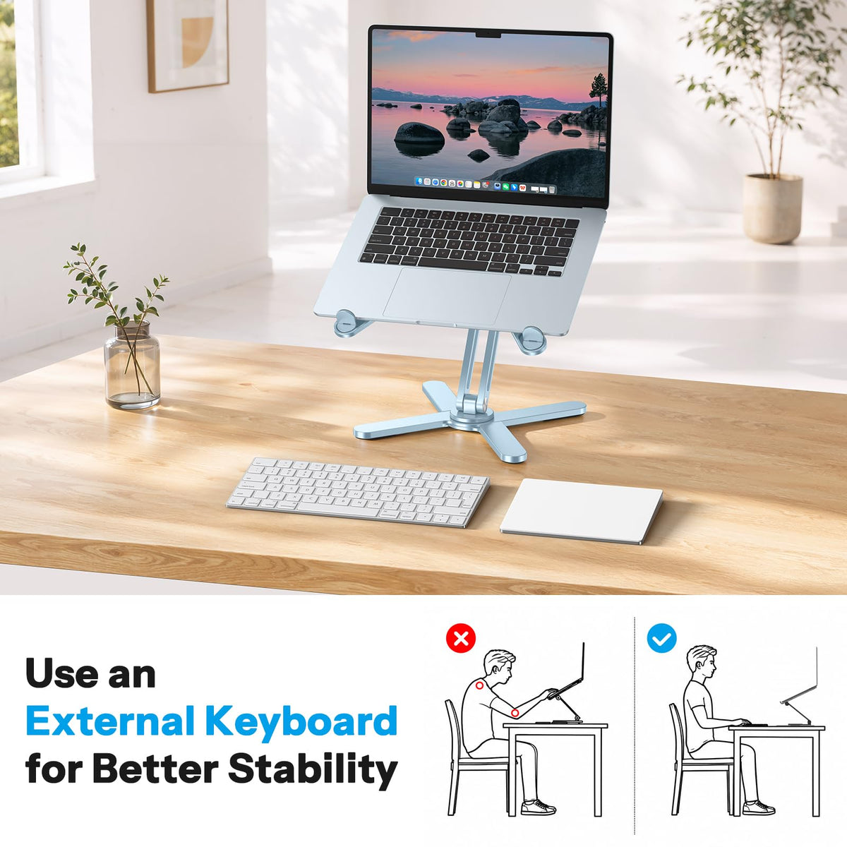 LA10 360° Rotating Laptop Stand Riser Foldable for Desk, Sky Blue