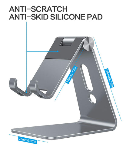 C2 Adjustable Aluminum Cell Phone Stand with Charging Cutout, Grey
