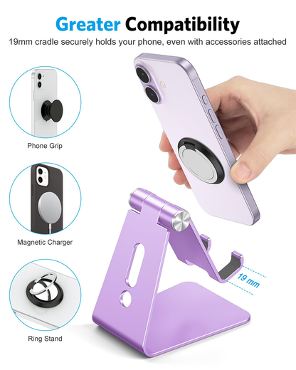 C2 Adjustable Aluminum Cell Phone Stand with Charging Cutout, Purple