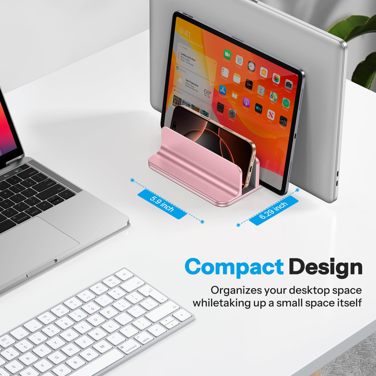 3-Slot Multiple Vertical Laptop Stand, Fits MacBook, Rosegold