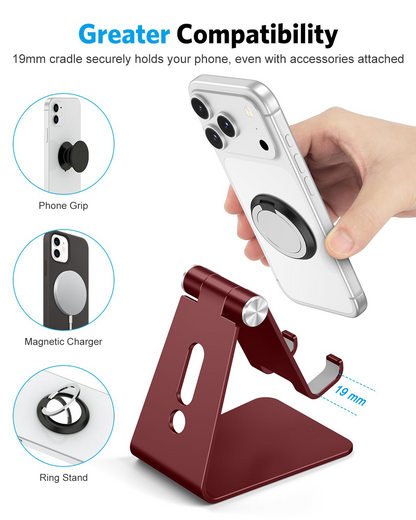 C2 Adjustable Cell Phone Stand with Charging Cutout, Cherry Red