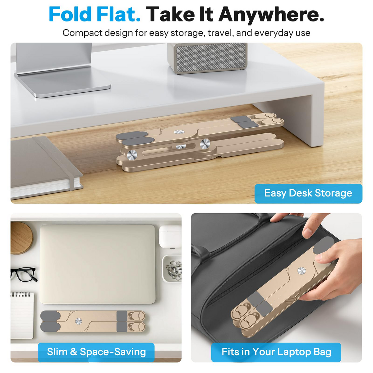 LA10 360° Rotating Laptop Stand Riser Foldable for Desk, Gold