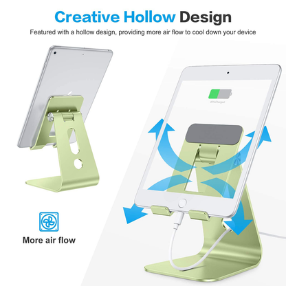 Adjustable Tablet Stand for Desk, Upgraded Longer Arms for Greater Stability, T2 Tablet Holder with Hollow Design for Bigger Sized Phones and Tablets Such as iPad Pro/Air/Mini, Green
