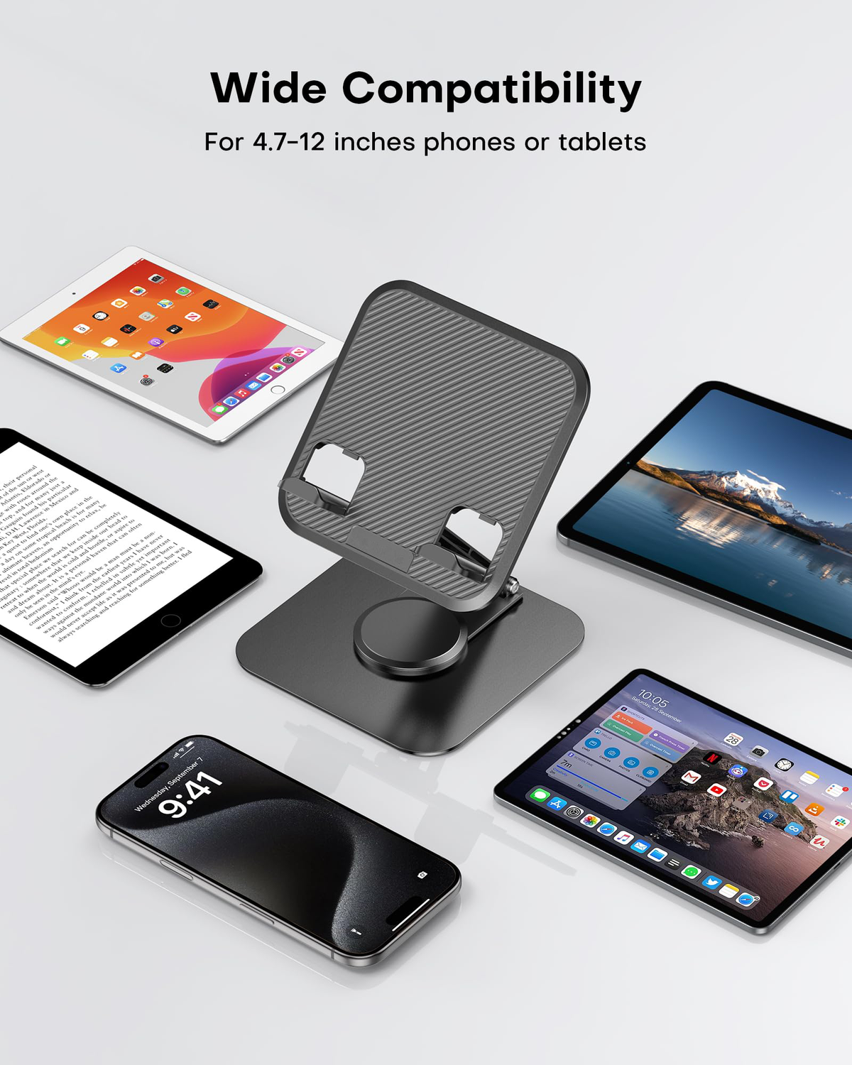 TA04 Ultra-Slim Tablet Stand for iPad, Swivel Phone Holder for Desk