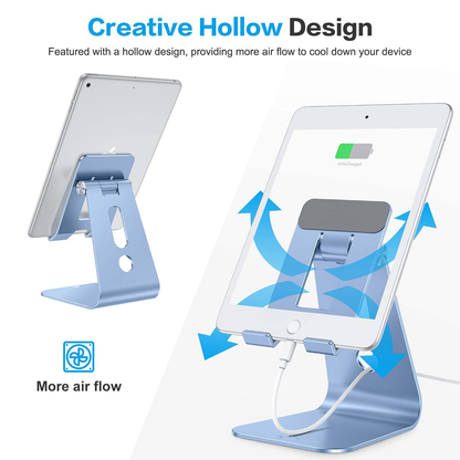 Adjustable Tablet Stand for Desk, Upgraded Longer Arms for Greater Stability, T2 Tablet Holder with Hollow Design for Bigger Sized Phones and Tablets Such as iPad Pro/Air/Mini, Blue