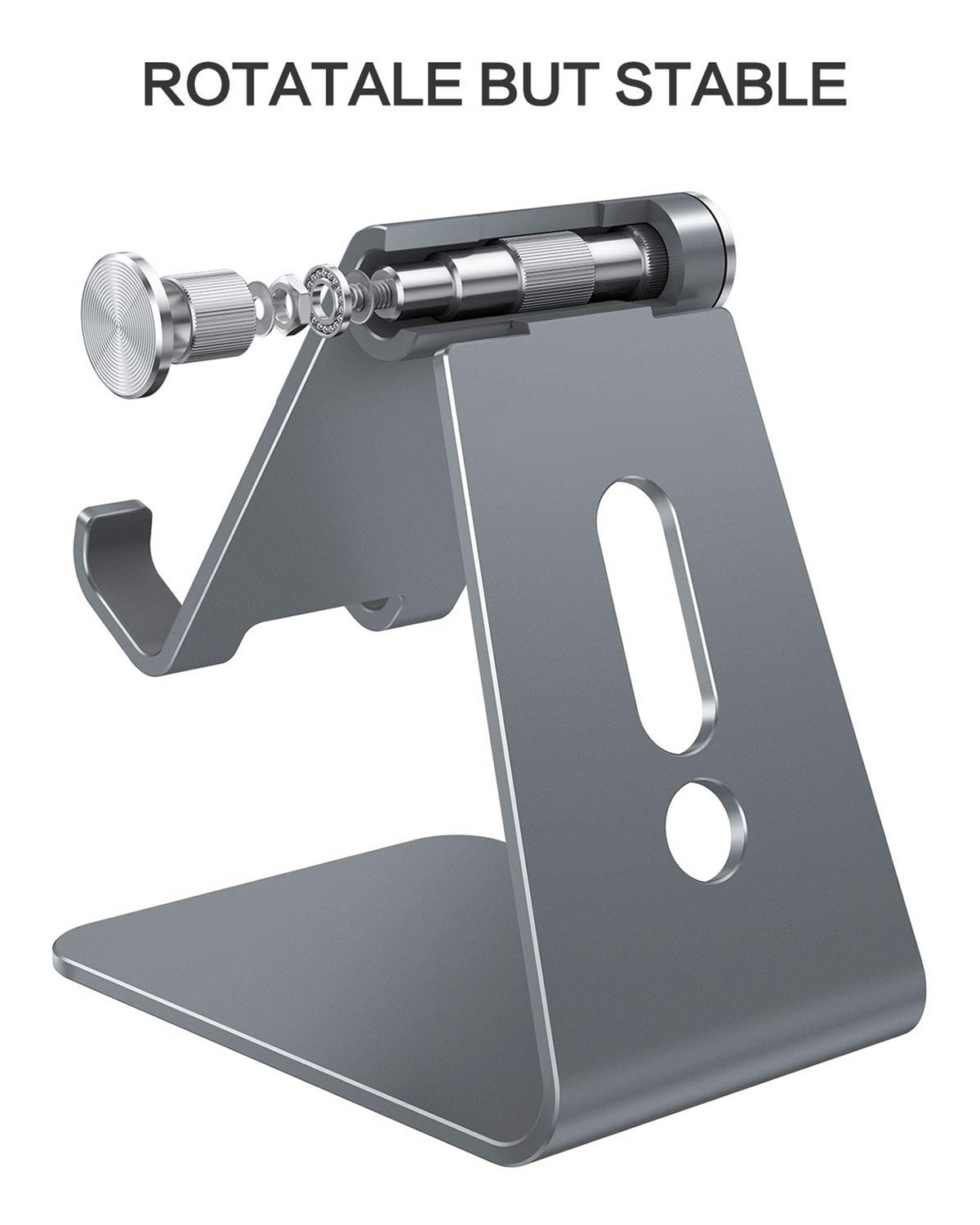 C2 Adjustable Aluminum Cell Phone Stand with Charging Cutout, Grey