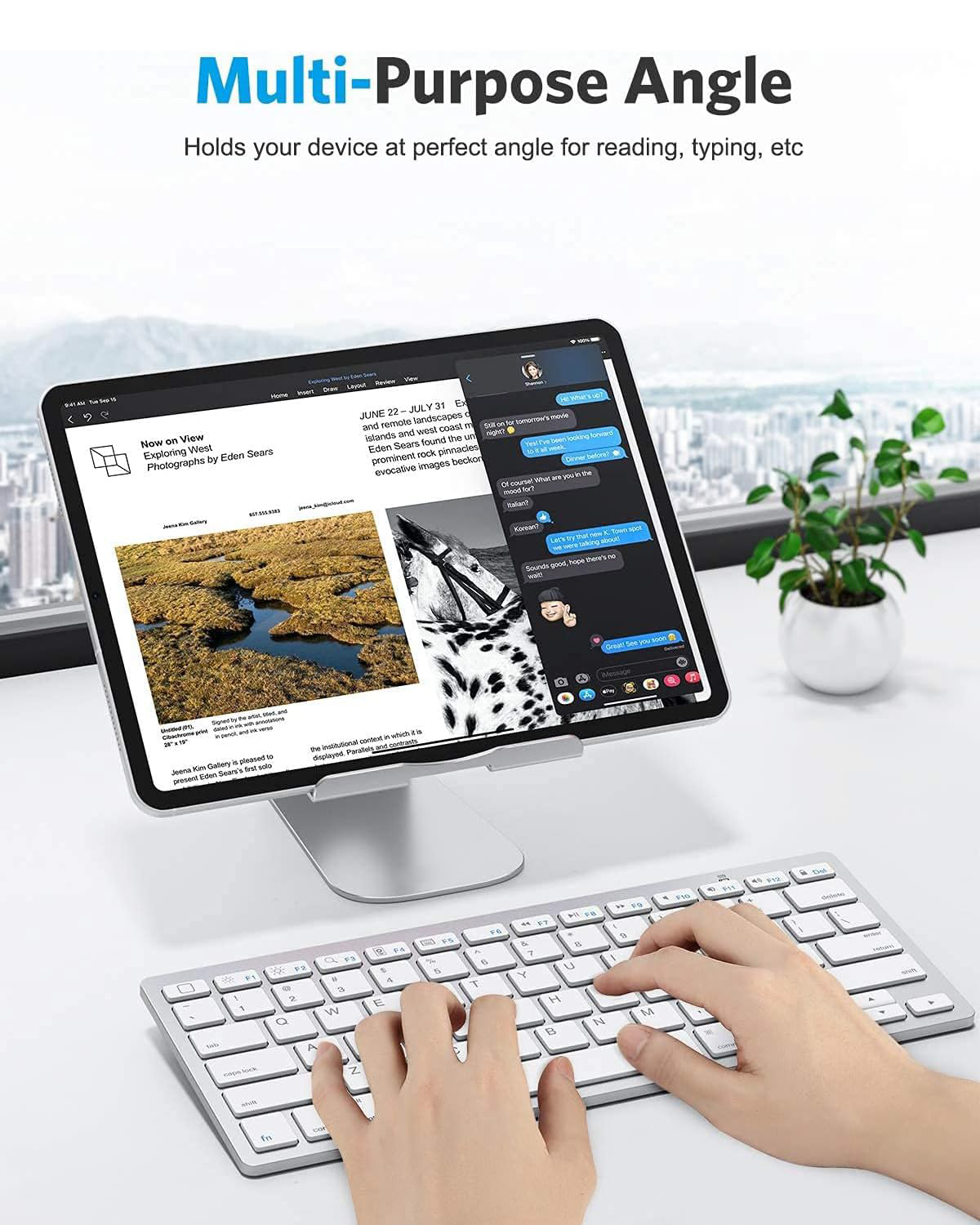 T1 Adjustable Tablet Stand for Desk, Aluminum Holder for iPad Silver