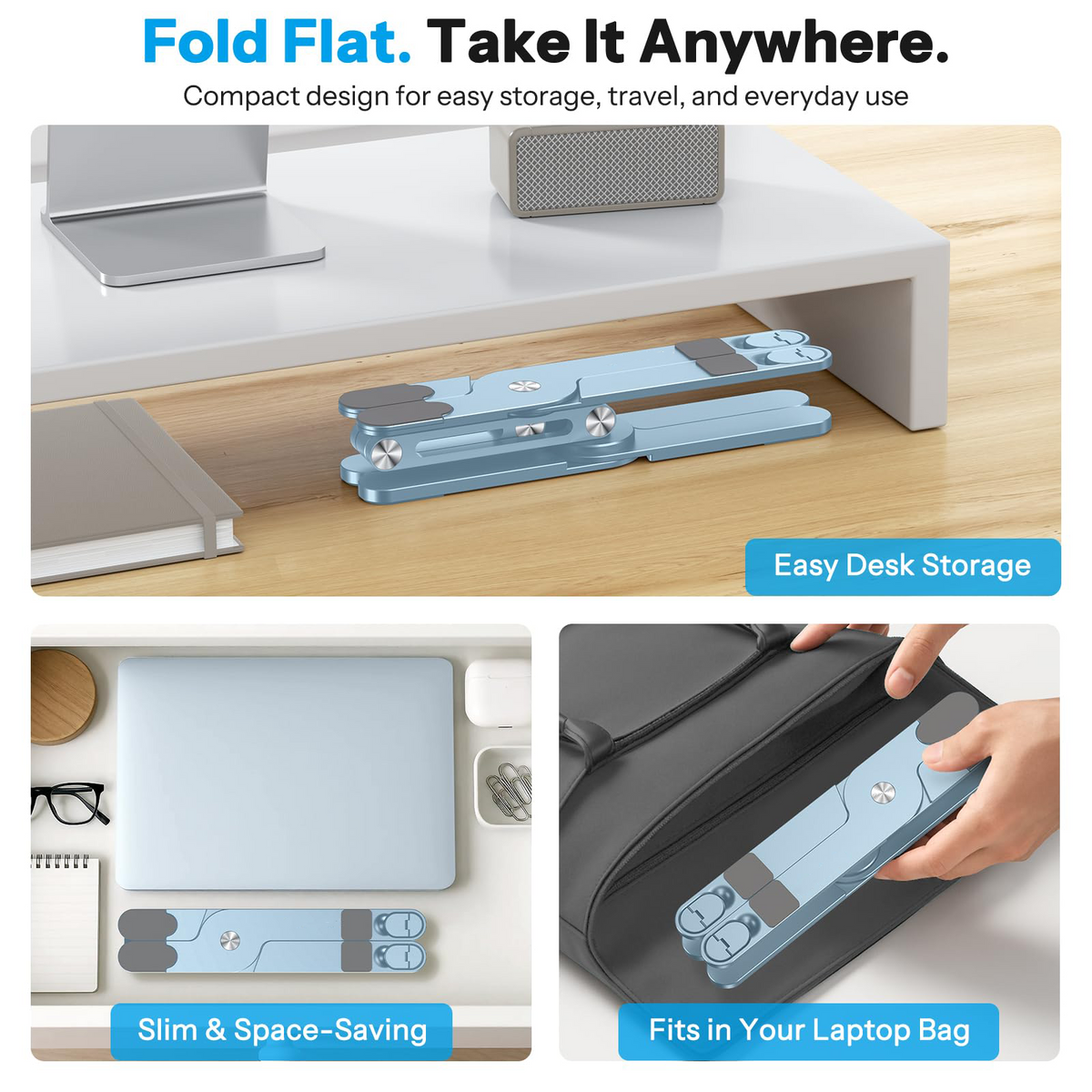 LA10 360° Rotating Laptop Stand Riser Foldable for Desk, Sky Blue