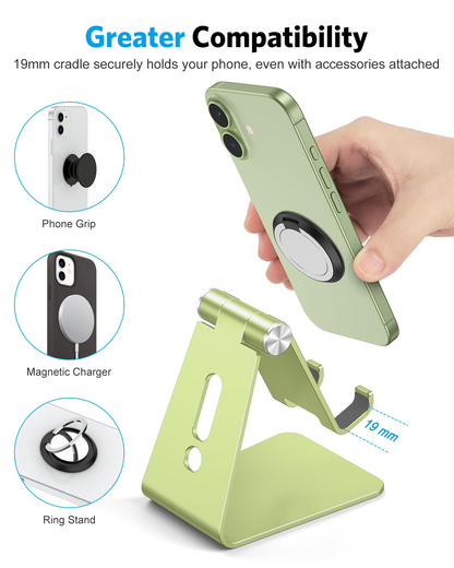 C2 Adjustable Aluminum Cell Phone Stand with Charging Cutout, Green