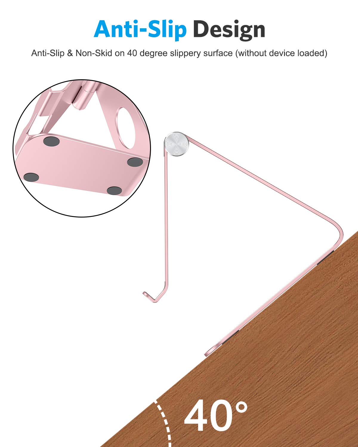 T1 Adjustable Tablet Stand for Desk, Aluminum Holder Rose Gold