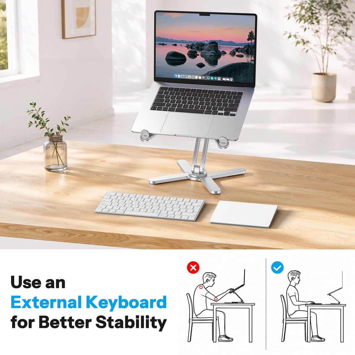 LA10 360° Rotating Laptop Stand Riser Foldable for Desk, Silver