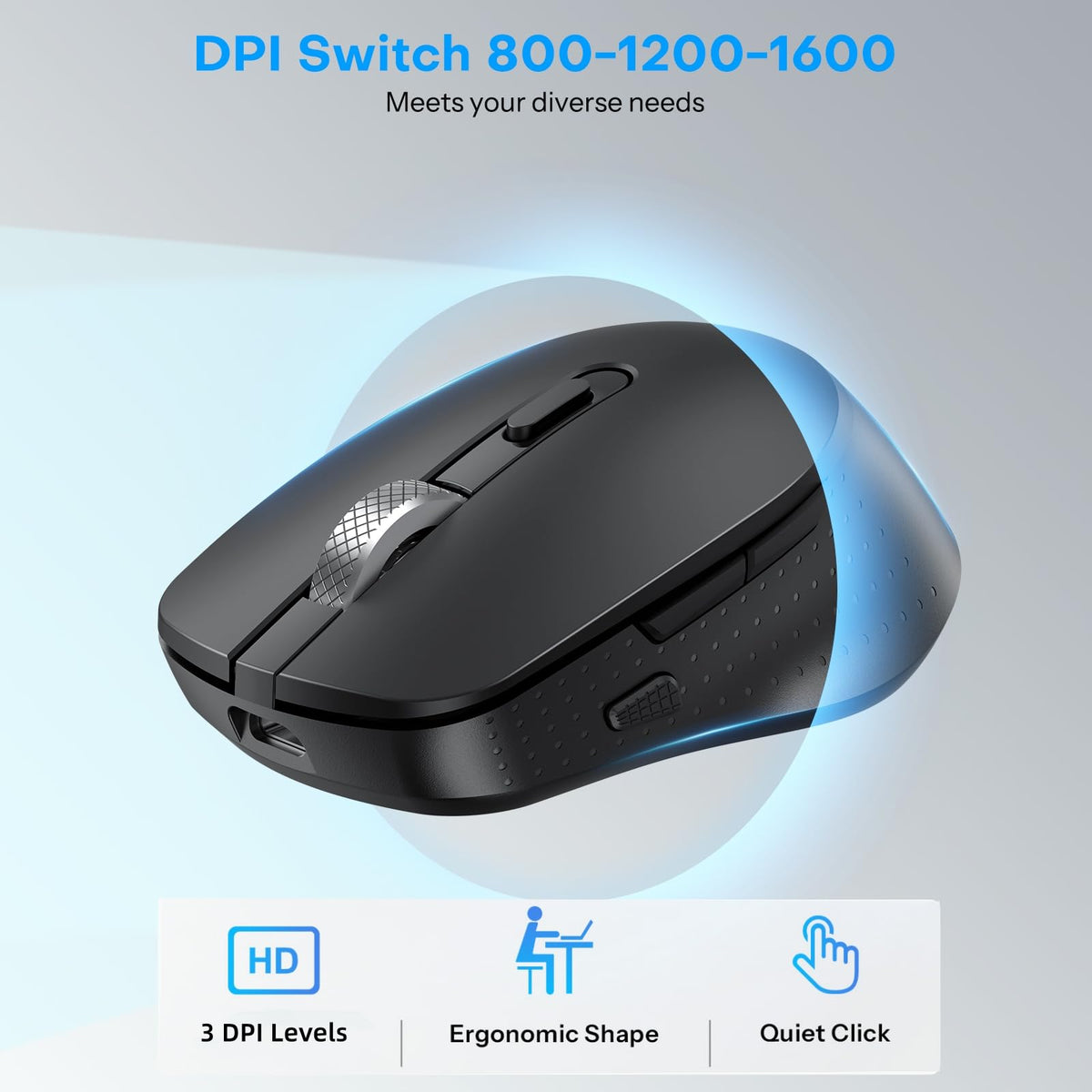 Foldable Keyboard and Mouse for 3 Devices, Wireless Bluetooth Combo