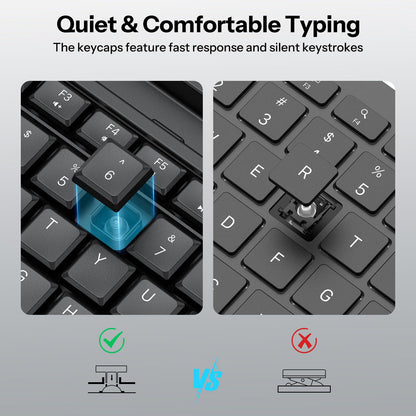 Dark Black Wireless Keyboard and Mouse Combo, Built-in Phone Holder