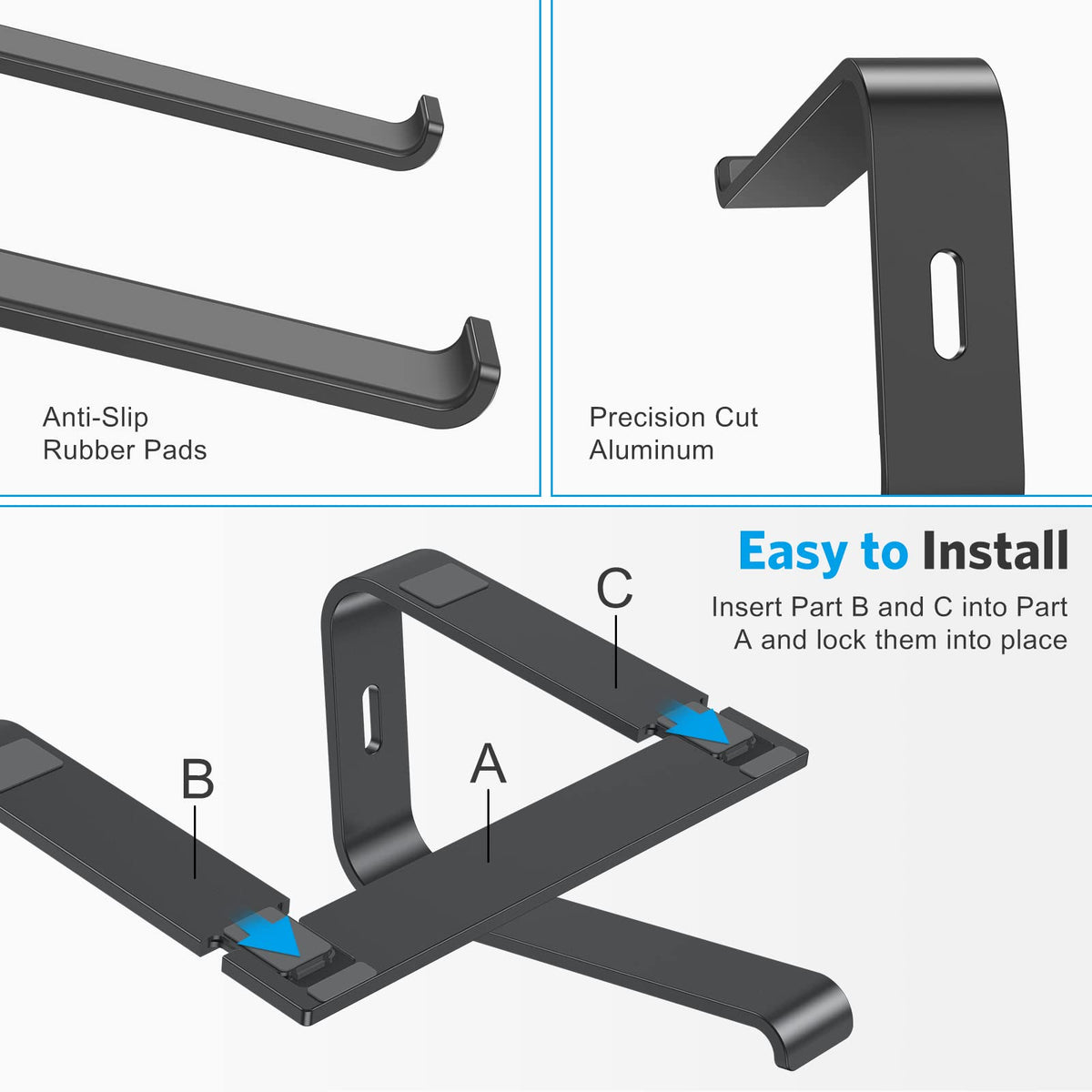 Laptop Stand, Detachable Mount for MacBook Air/Pro Dell HP Black