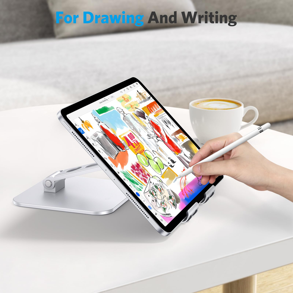 T5 Foldable Tablet Stand, Heavy Adjustable Holder for iPad, Silver