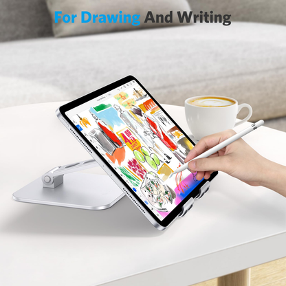 T5 Foldable Tablet Stand, Heavy Adjustable Holder for iPad, Silver