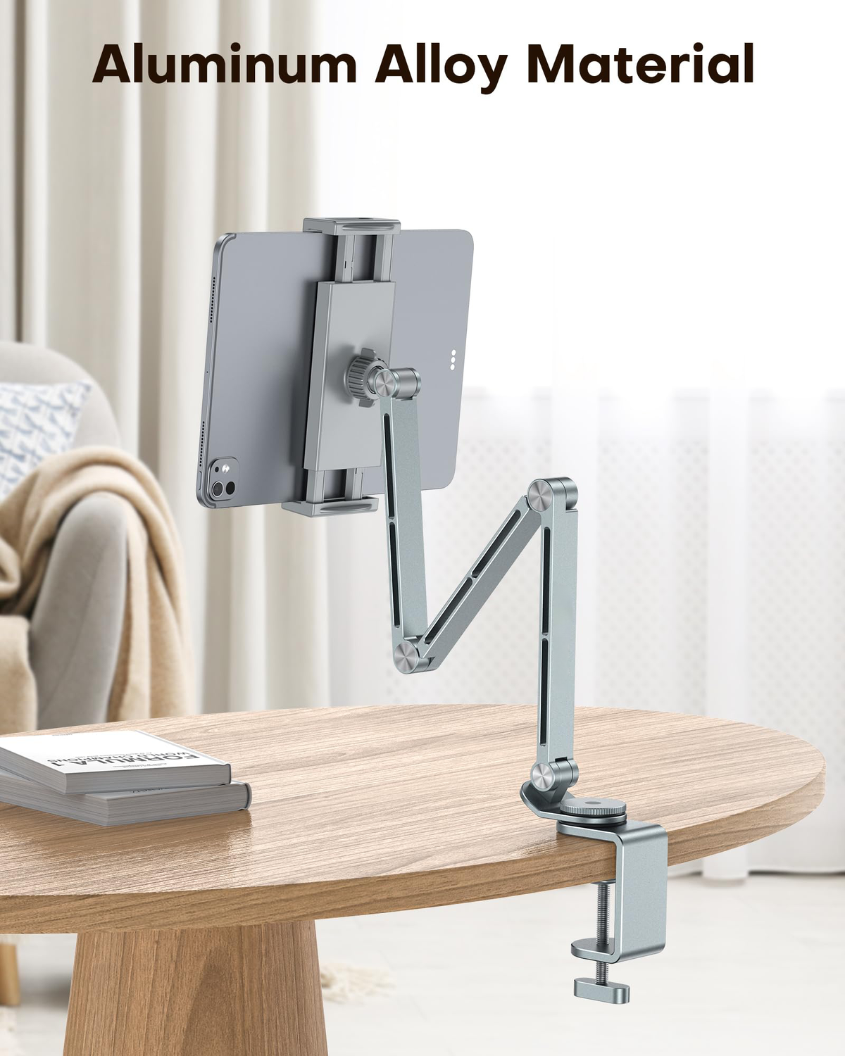GH03 Tablet Holder with 2 ABS Clamps, Aluminum Long Arm Mount, Grey