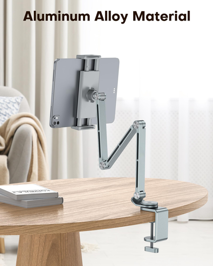 GH03 Tablet Holder with 2 ABS Clamps, Aluminum Long Arm Mount, Grey